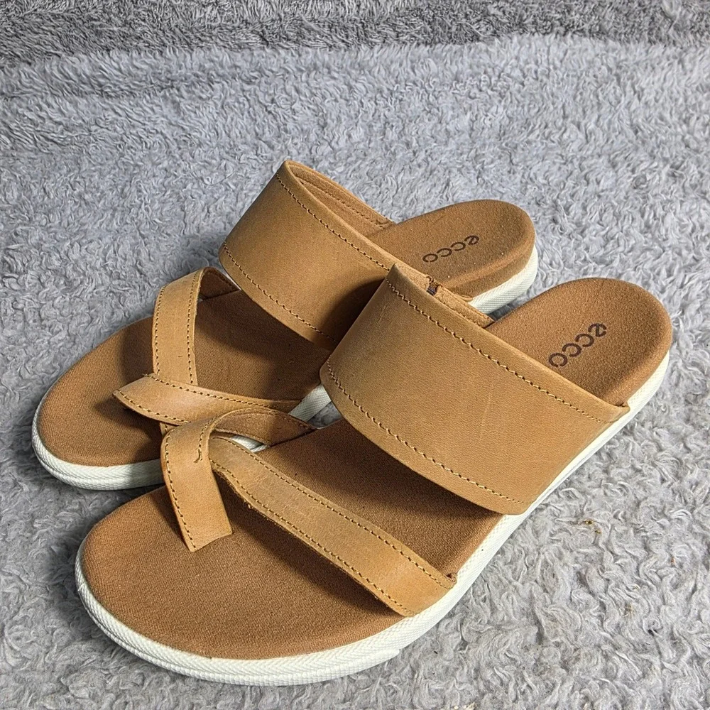 ECCO Damara Women Brown Leather Thong Strap Slide Sandals EU‎ 36 US 5-5.5